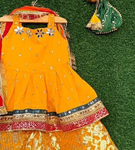 4-piece Mehndi Dress Chiffon Gotta and Sitari short peplum.