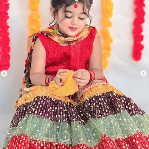 Premium Chiffon Shirt with Silver Nug Work (Red with multi)