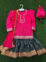 Raw silk shirt with lace, sequins gharara & dreamy crushed dupatta.